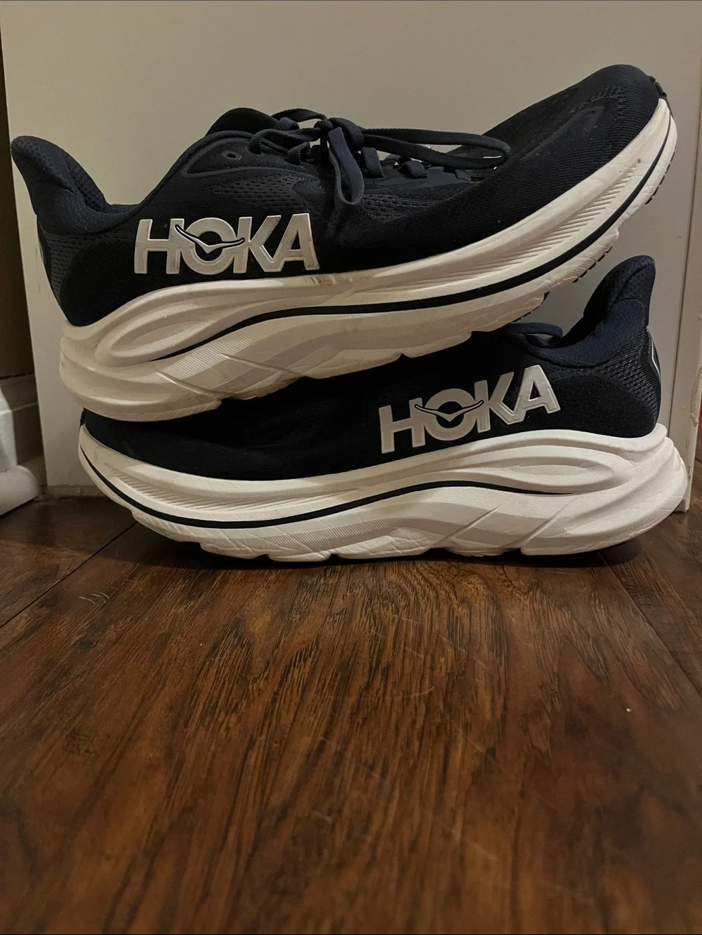 Hoka Men's Navy and White Running Sneakers